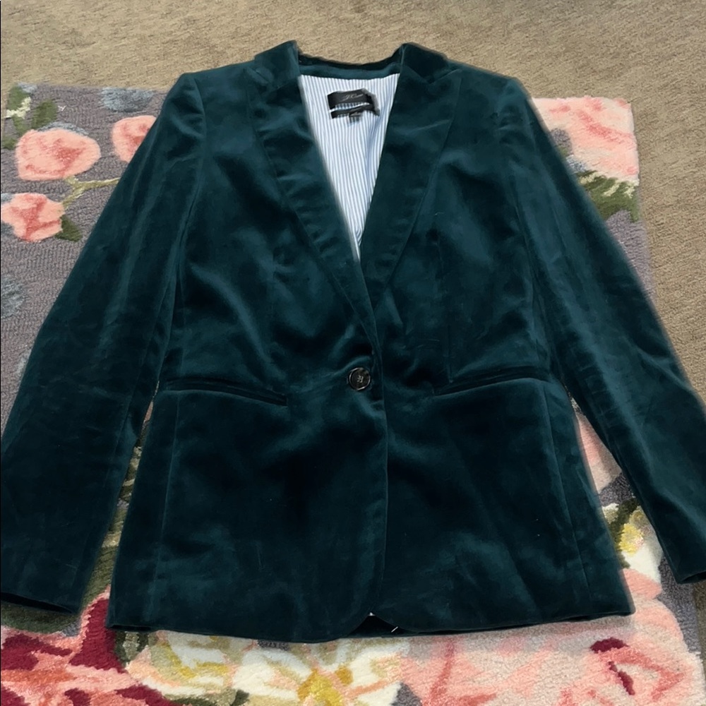 J Crew Green Velvet Blazer Structured Tailored